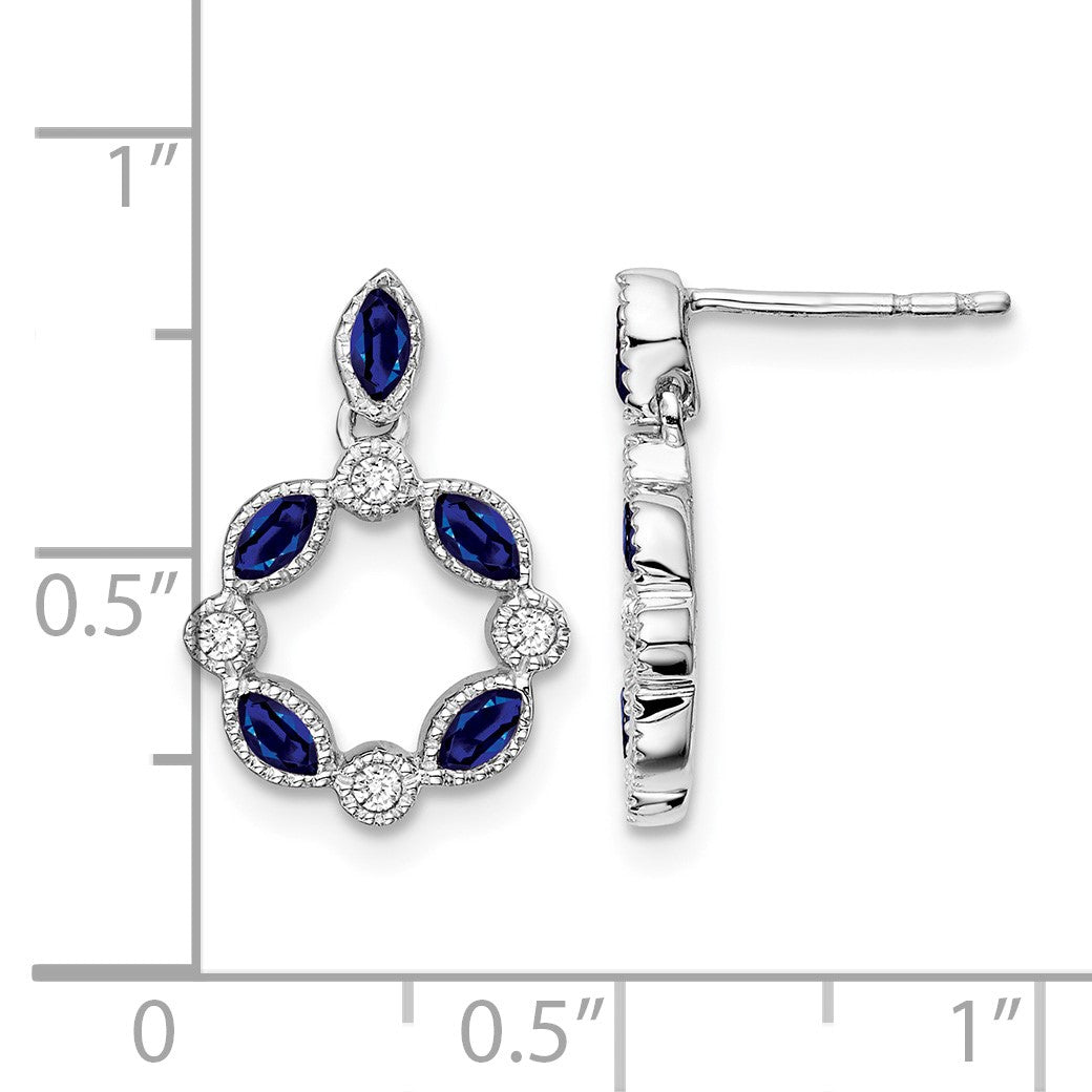 14k White Gold Marquise Sapphire and Diamond Circle Dangle Post Earrings