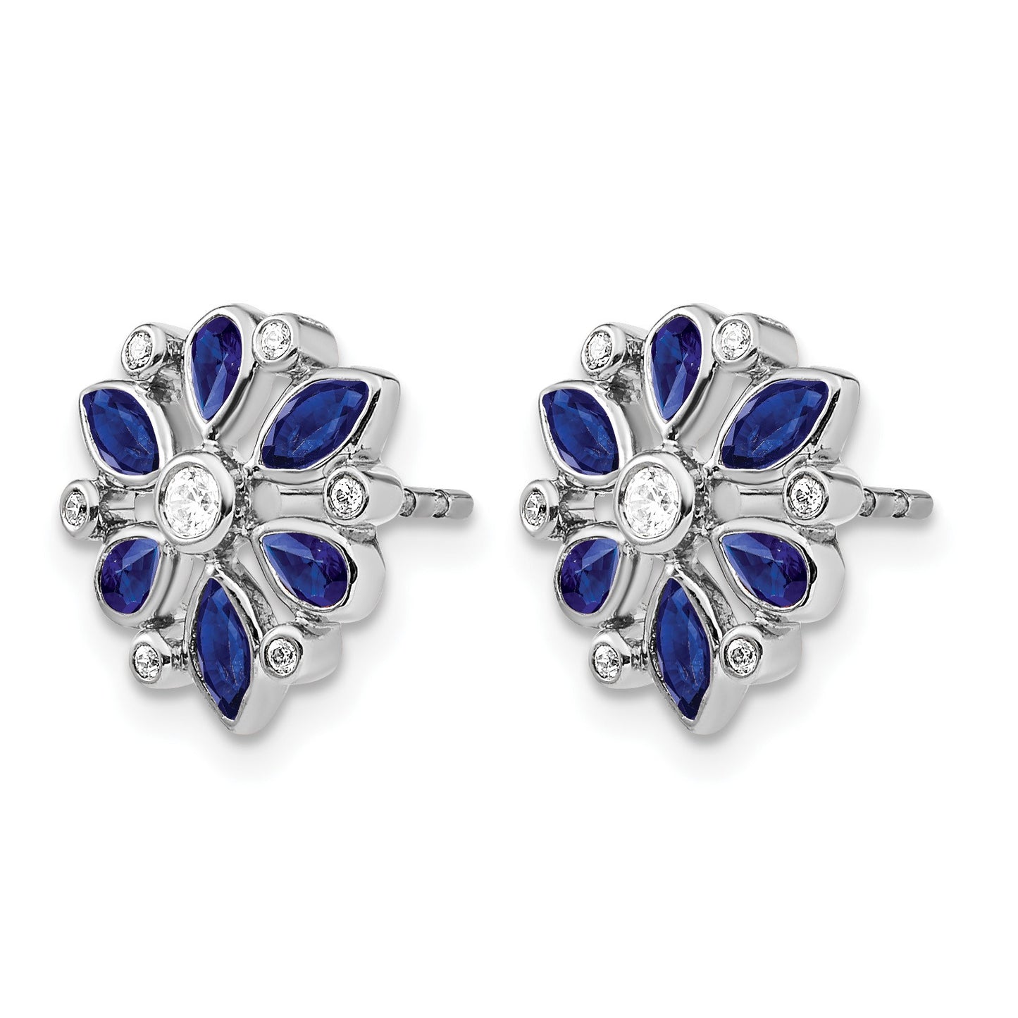 14k White Gold Marquise and Pear Sapphire and Diamond Post Earrings