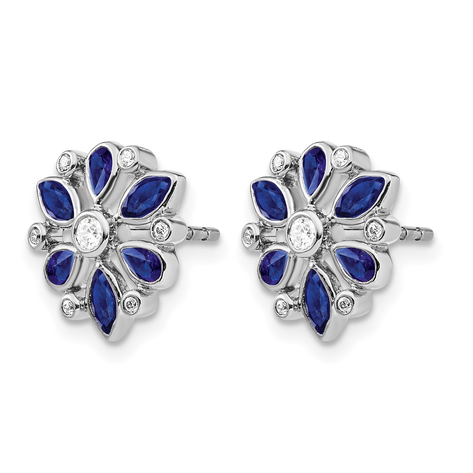 14k White Gold Marquise and Pear Sapphire and Diamond Post Earrings