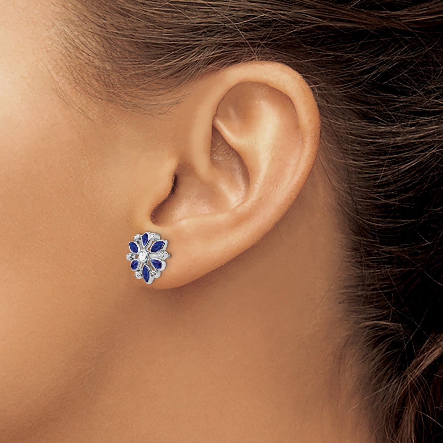 14k White Gold Marquise and Pear Sapphire and Diamond Post Earrings