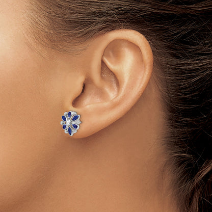 14k White Gold Marquise and Pear Sapphire and Diamond Post Earrings