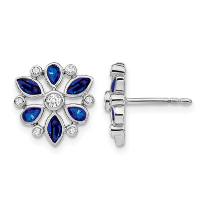 14k White Gold Marquise and Pear Sapphire and Diamond Post Earrings