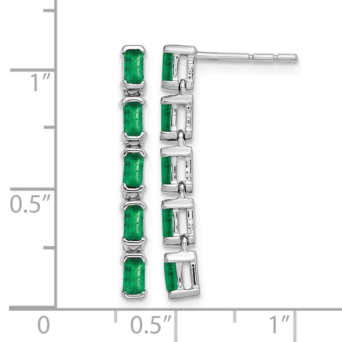 14k White Gold Emerald-cut Emerald 5-stone Dangle Post Earrings