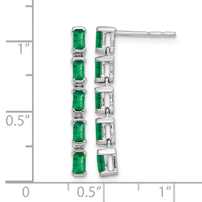 14k White Gold Emerald-cut Emerald 5-stone Dangle Post Earrings