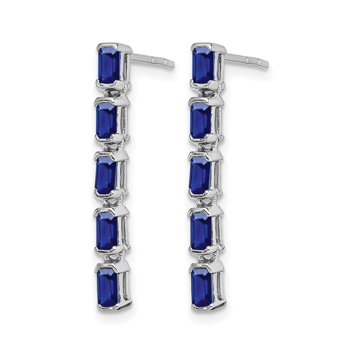 14k White Gold Emerald-cut Sapphire 5-stone Dangle Post Earrings