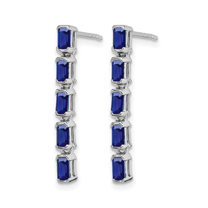 14k White Gold Emerald-cut Sapphire 5-stone Dangle Post Earrings