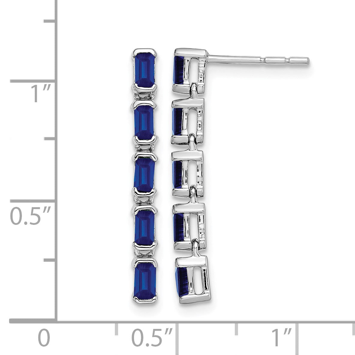 14k White Gold Emerald-cut Sapphire 5-stone Dangle Post Earrings