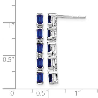 14k White Gold Emerald-cut Sapphire 5-stone Dangle Post Earrings