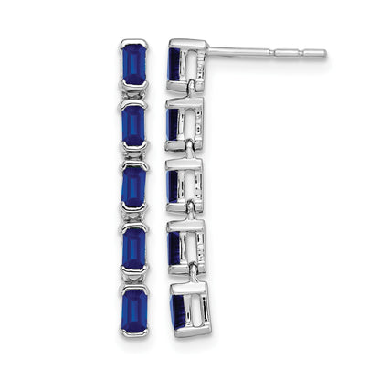 14k White Gold Emerald-cut Sapphire 5-stone Dangle Post Earrings