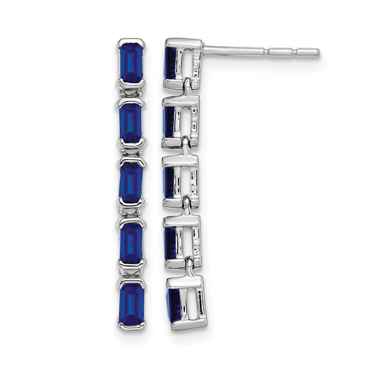 14k White Gold Emerald-cut Sapphire 5-stone Dangle Post Earrings