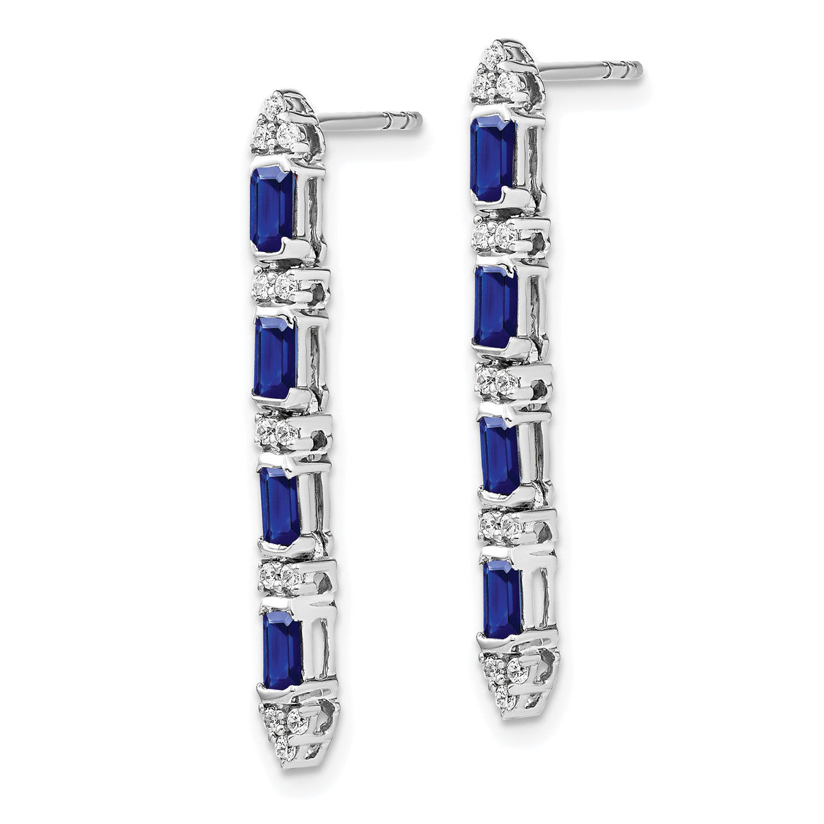 14k White Gold Emerald-cut Sapphire and Diamond 4-stone Dangle Post Earrings