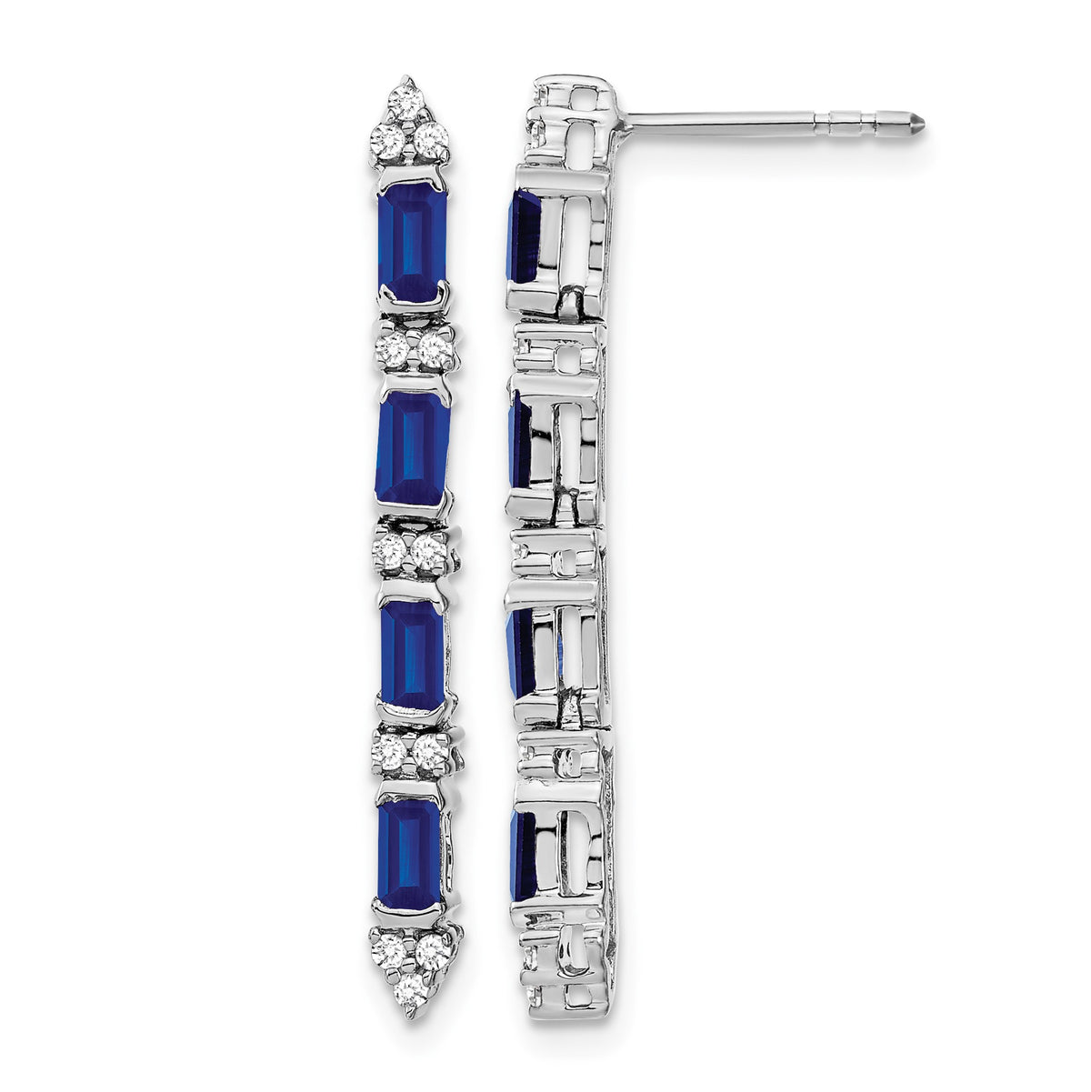 14k White Gold Emerald-cut Sapphire and Diamond 4-stone Dangle Post Earrings