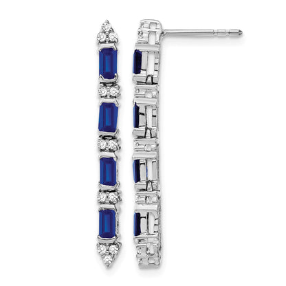 14k White Gold Emerald-cut Sapphire and Diamond 4-stone Dangle Post Earrings