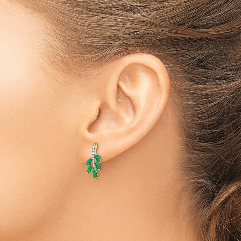 14k Emerald and Diamond Leaf Earrings