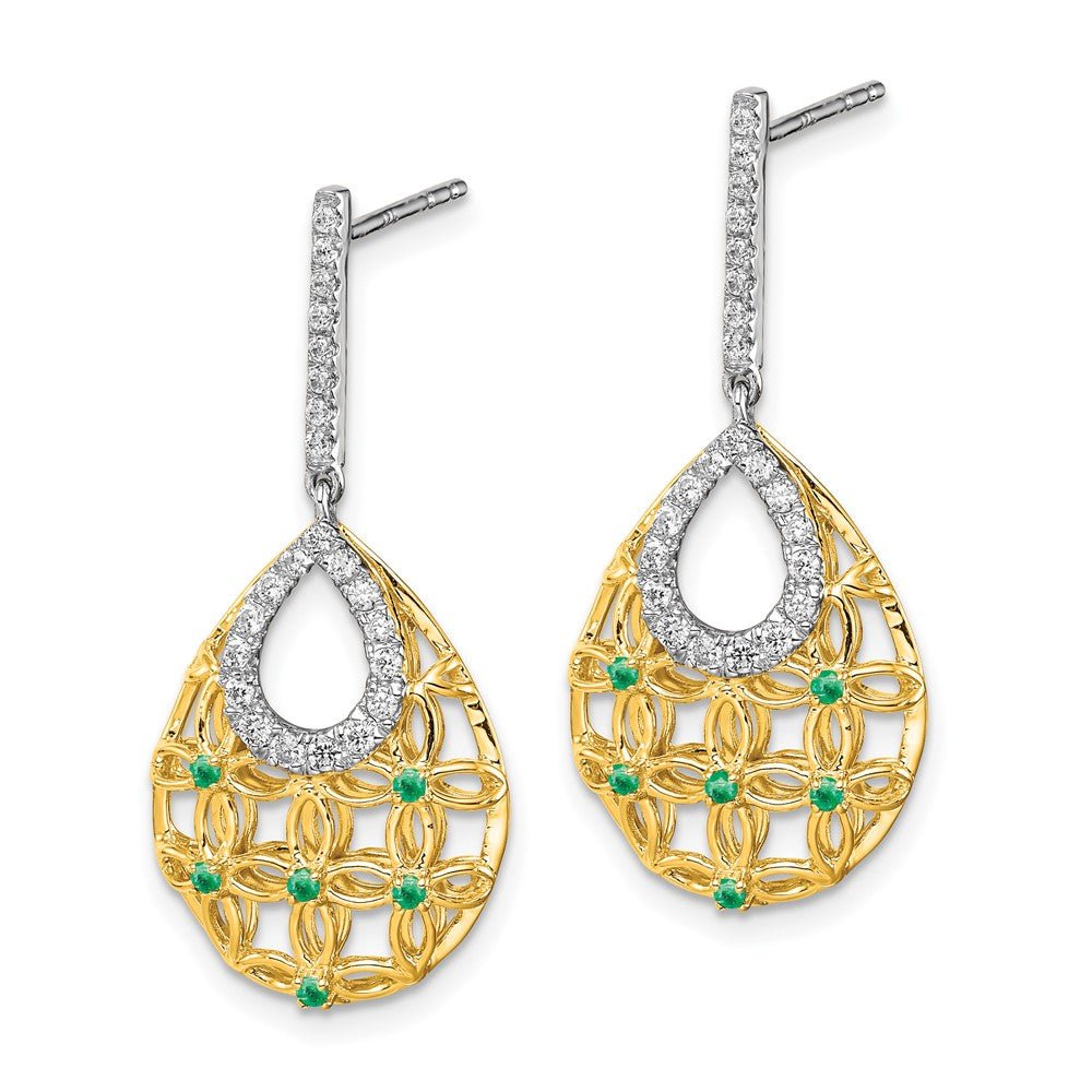 14k Emerald and Diamond Dangle Earrings