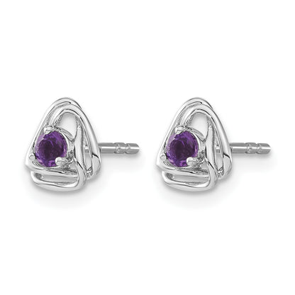 14k White Gold 3mm Round February/Amethyst Triangle Post Earrings