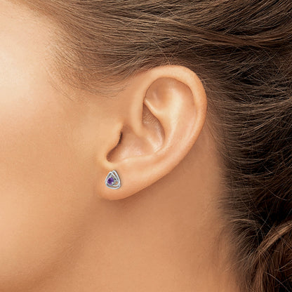 14k White Gold 3mm Round February/Amethyst Triangle Post Earrings