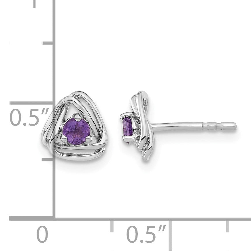 14k White Gold 3mm Round February/Amethyst Triangle Post Earrings