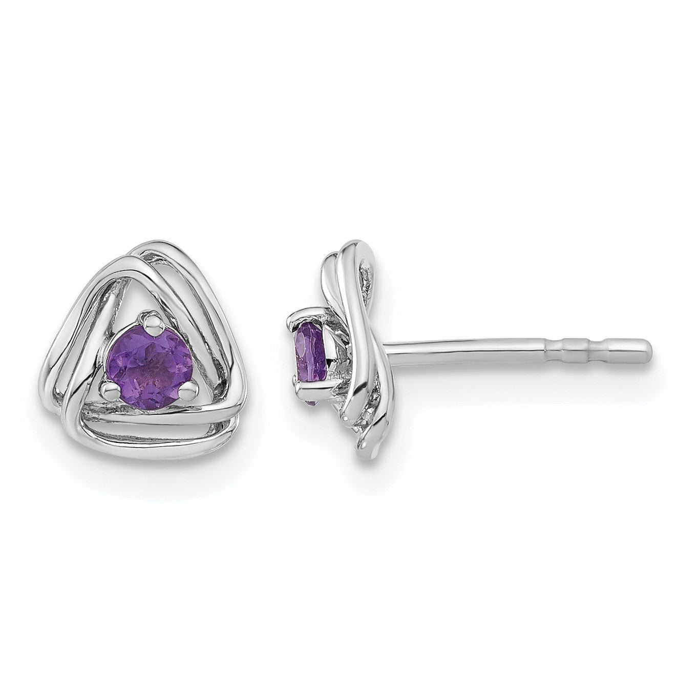 14k White Gold 3mm Round February/Amethyst Triangle Post Earrings