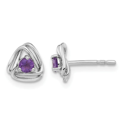 14k White Gold 3mm Round February/Amethyst Triangle Post Earrings
