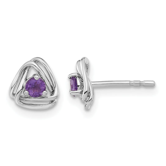 14k White Gold 3mm Round February/Amethyst Triangle Post Earrings