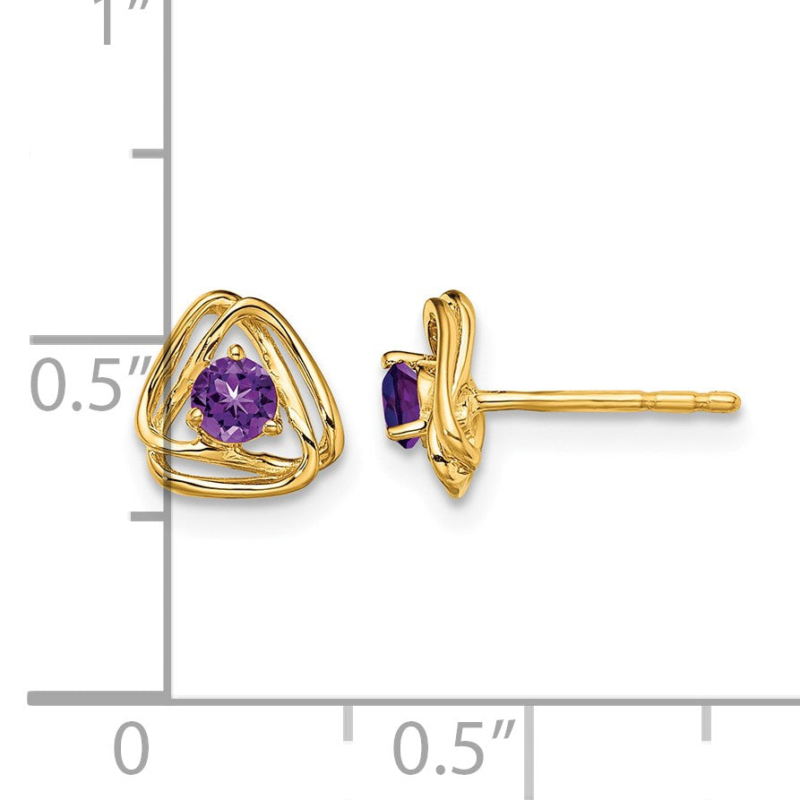 14k 3mm Round February/Amethyst Triangle Post Earrings