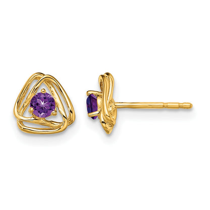 14k 3mm Round February/Amethyst Triangle Post Earrings