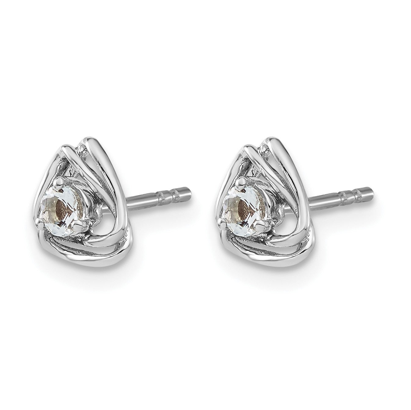 14k White Gold 3mm Round March/Aquamarine Triangle Post Earrings