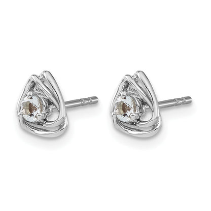 14k White Gold 3mm Round March/Aquamarine Triangle Post Earrings