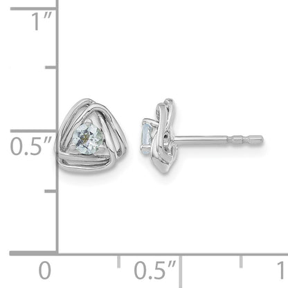 14k White Gold 3mm Round March/Aquamarine Triangle Post Earrings