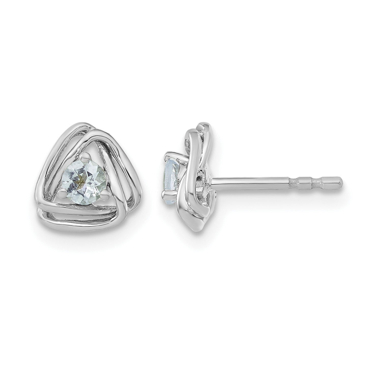 14k White Gold 3mm Round March/Aquamarine Triangle Post Earrings