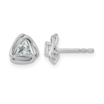 14k White Gold 3mm Round March/Aquamarine Triangle Post Earrings