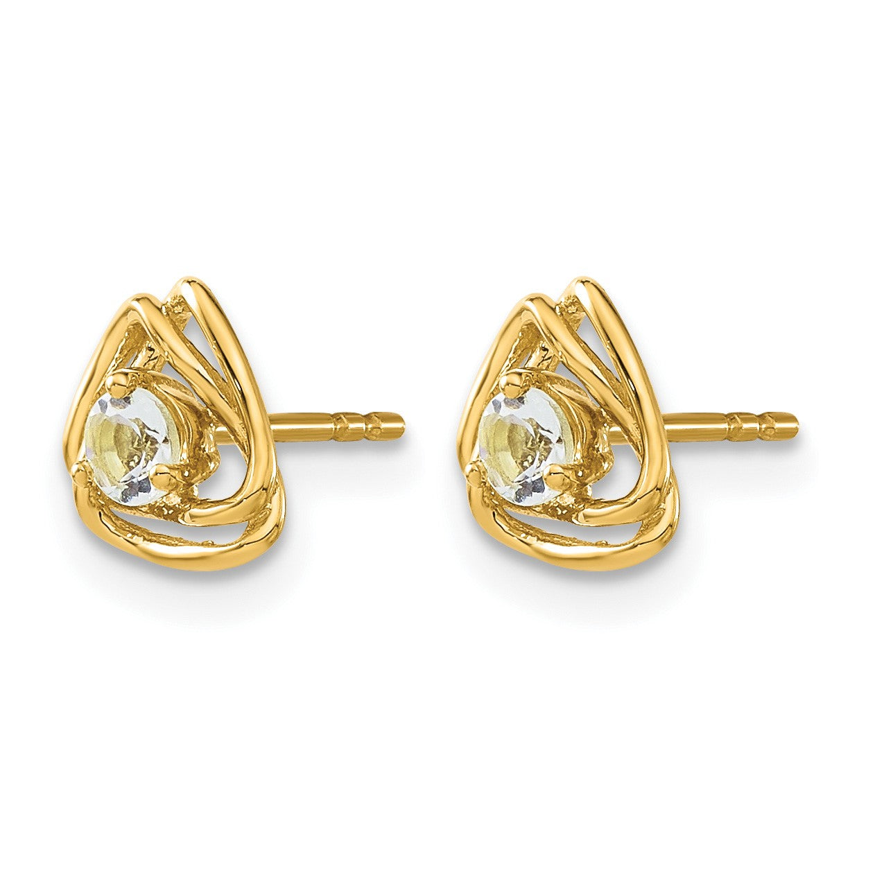 14k 3mm Round March/Aquamarine Triangle Post Earrings