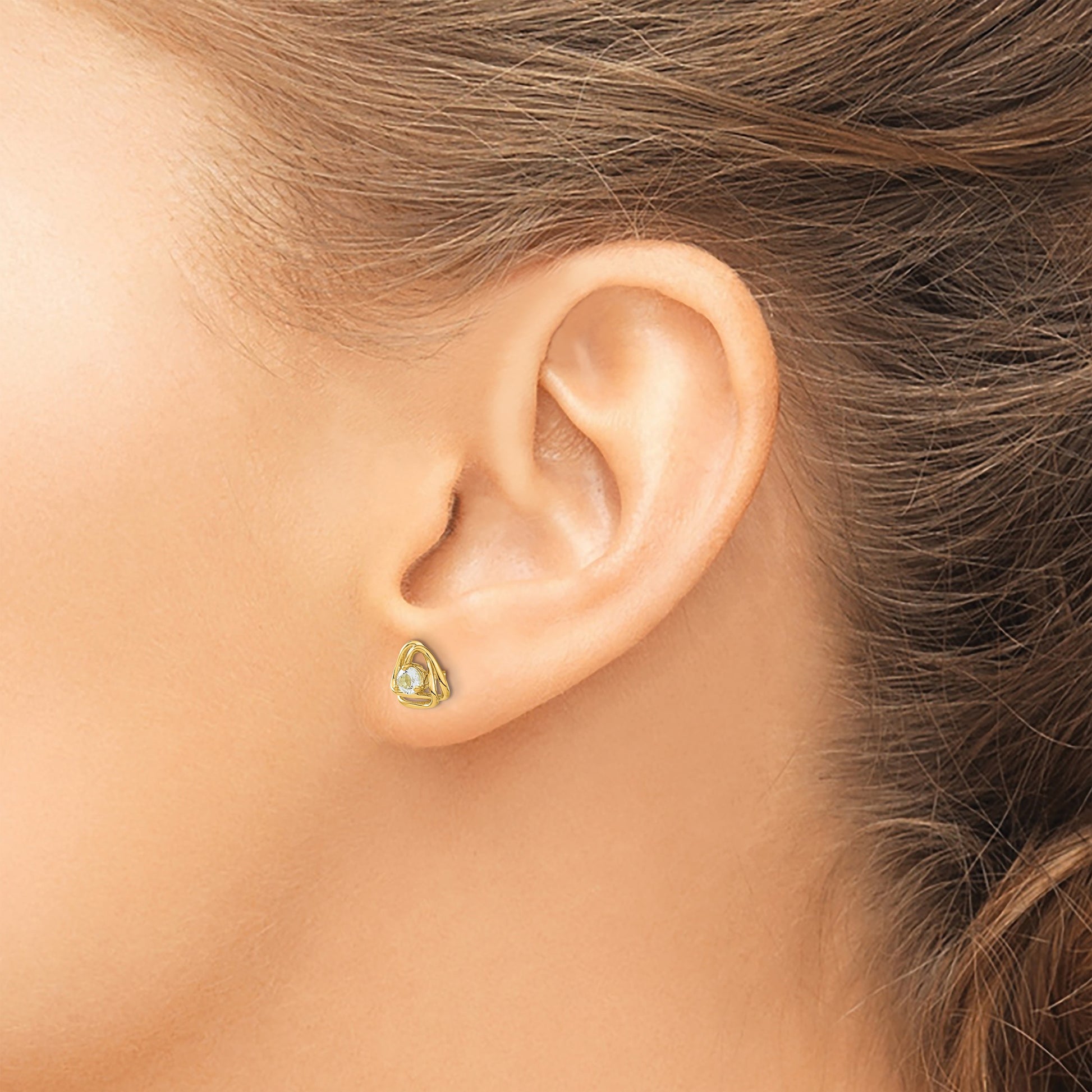 14k 3mm Round March/Aquamarine Triangle Post Earrings