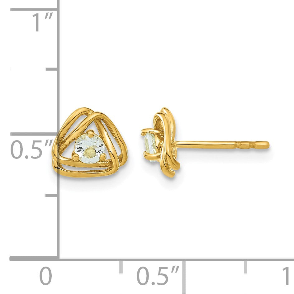14k 3mm Round March/Aquamarine Triangle Post Earrings