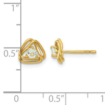 14k 3mm Round March/Aquamarine Triangle Post Earrings