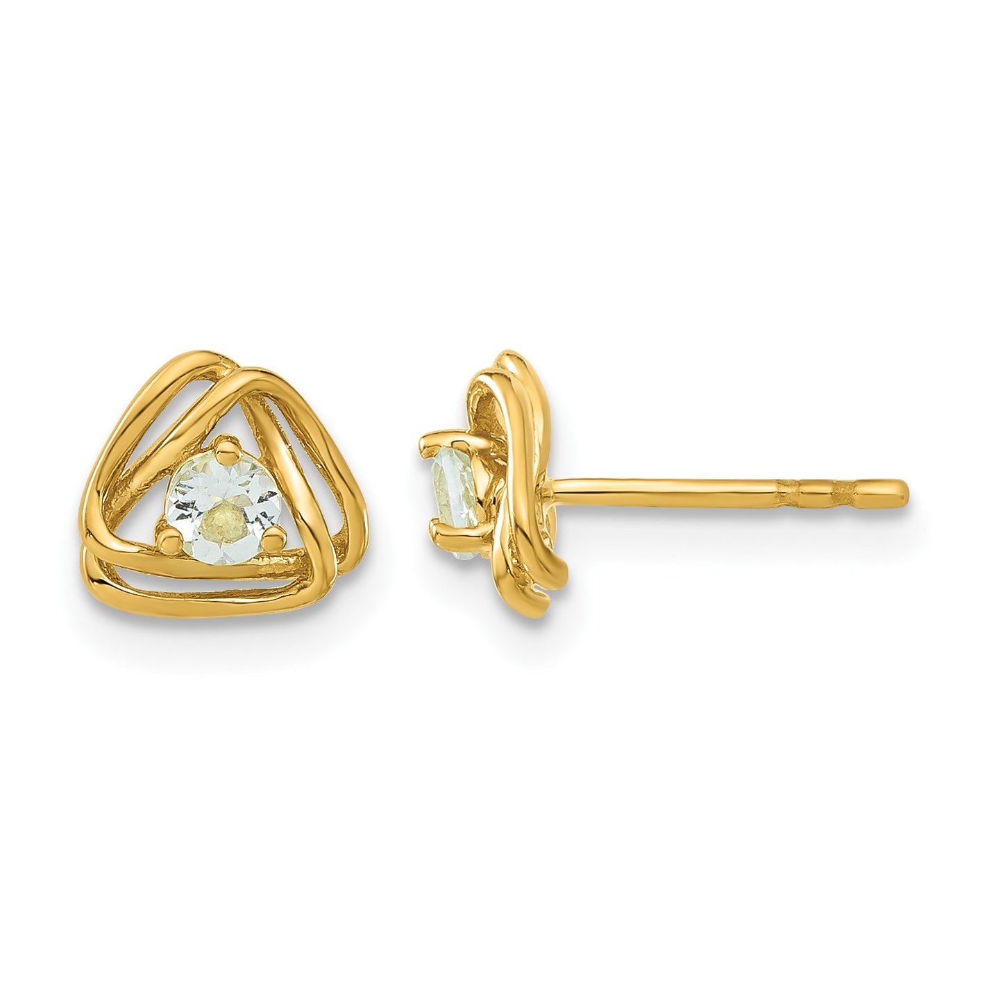 14k 3mm Round March/Aquamarine Triangle Post Earrings