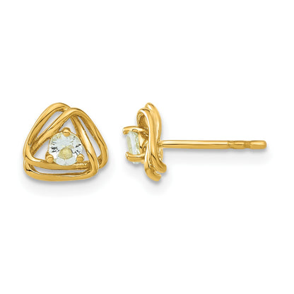 14k 3mm Round March/Aquamarine Triangle Post Earrings