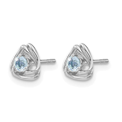 14k White Gold 3mm Round December/Blue Topaz Triangle Post Earrings