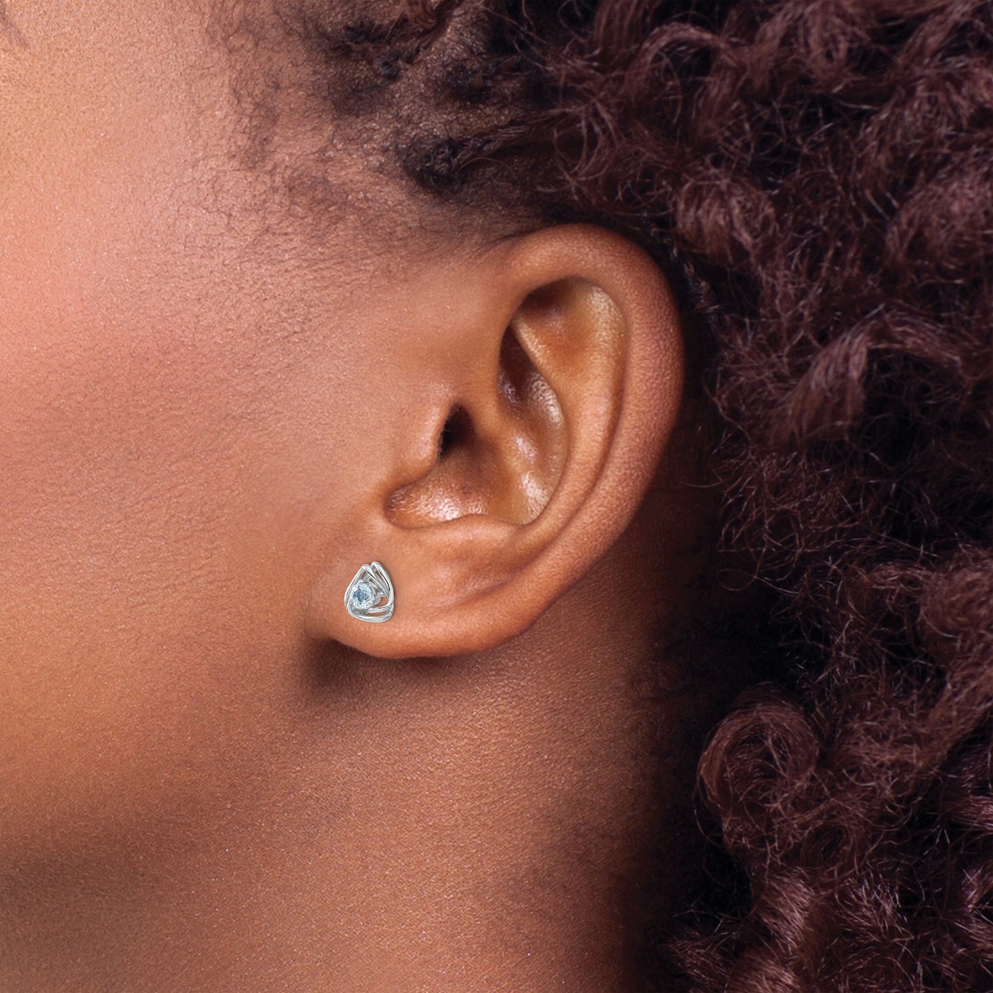 14k White Gold 3mm Round December/Blue Topaz Triangle Post Earrings