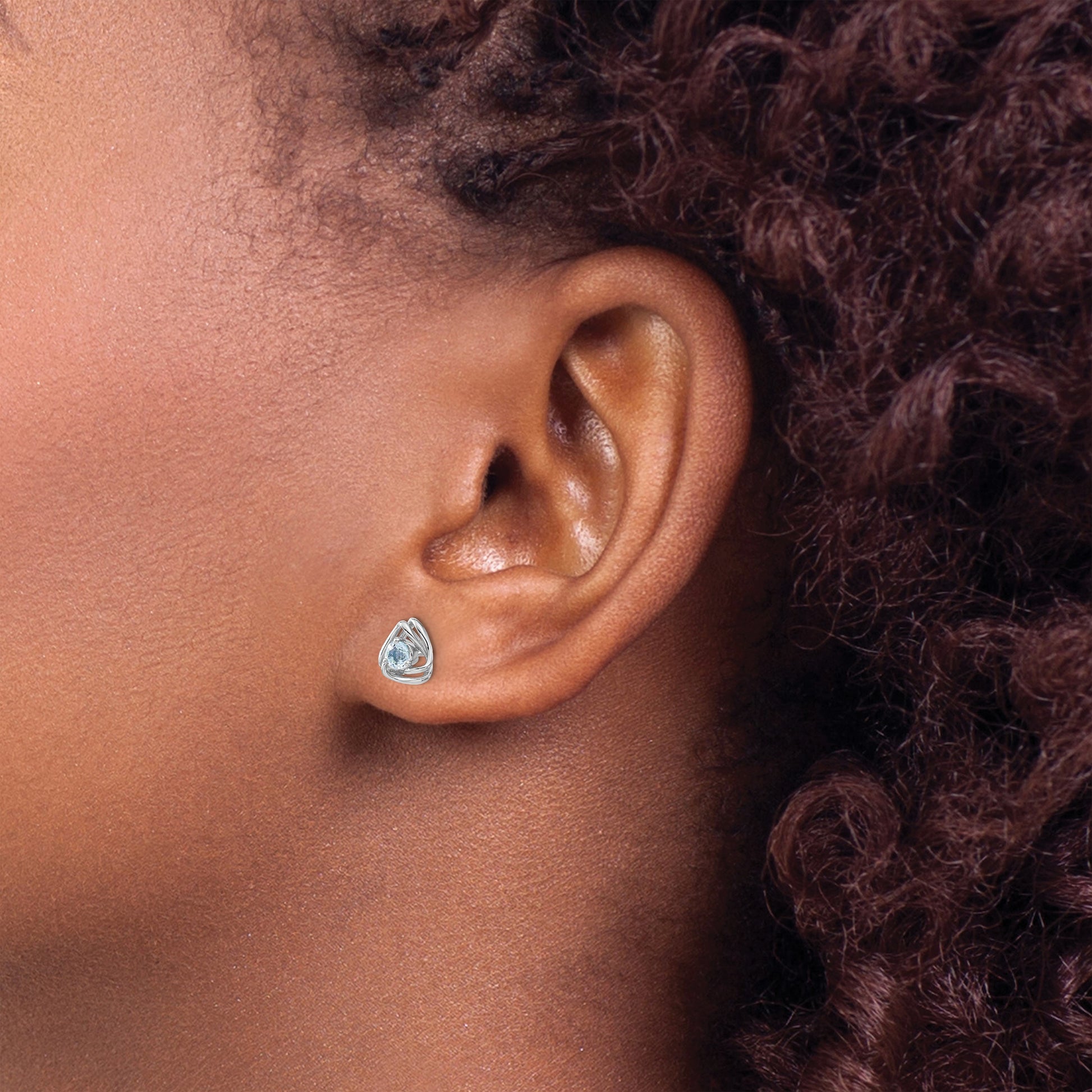 14k White Gold 3mm Round December/Blue Topaz Triangle Post Earrings