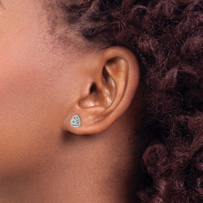 14k White Gold 3mm Round December/Blue Topaz Triangle Post Earrings