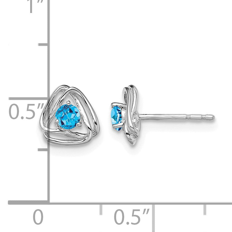 14k White Gold 3mm Round December/Blue Topaz Triangle Post Earrings