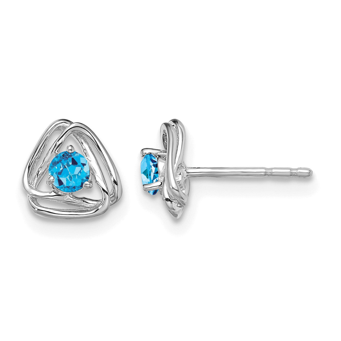 14k White Gold 3mm Round December/Blue Topaz Triangle Post Earrings