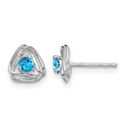 14k White Gold 3mm Round December/Blue Topaz Triangle Post Earrings