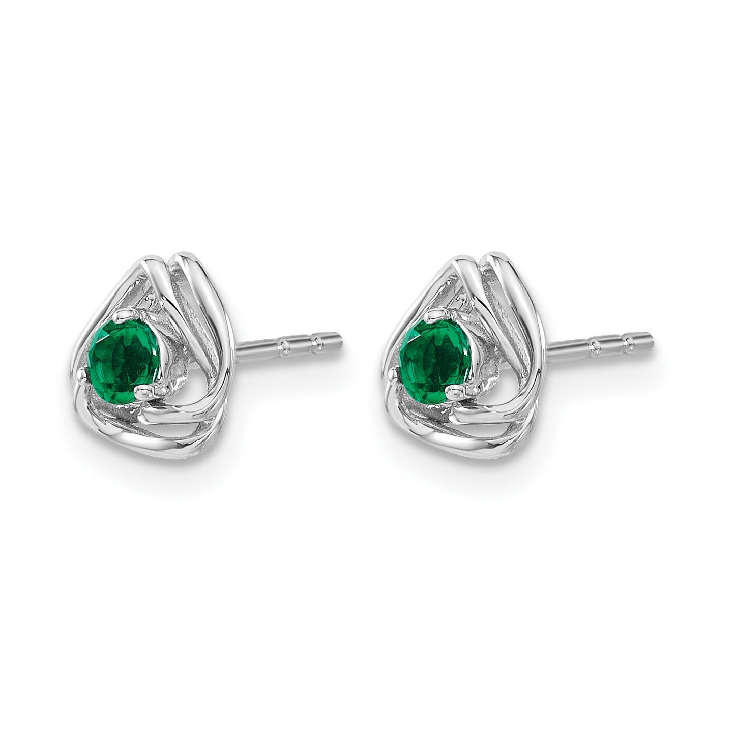 14k White Gold 3mm Round May/Lab Created Emerald Triangle Post Earrings