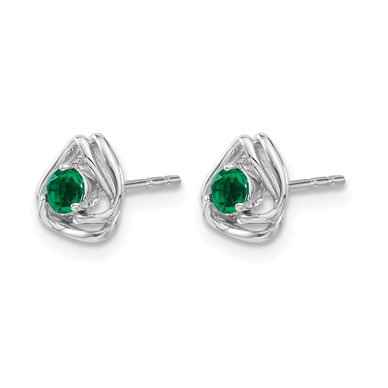 14k White Gold 3mm Round May/Lab Created Emerald Triangle Post Earrings