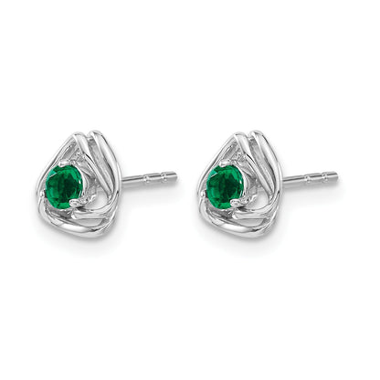 14k White Gold 3mm Round May/Lab Created Emerald Triangle Post Earrings