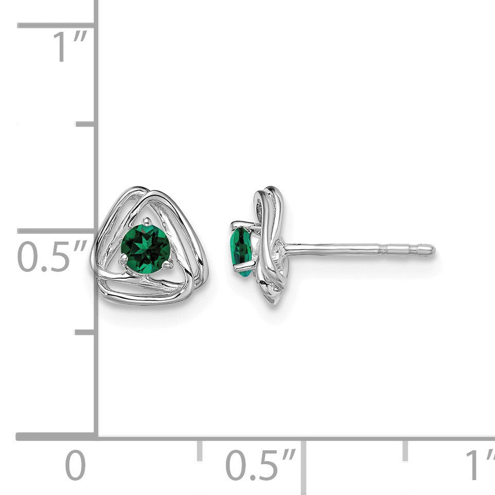 14k White Gold 3mm Round May/Lab Created Emerald Triangle Post Earrings