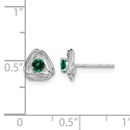 14k White Gold 3mm Round May/Lab Created Emerald Triangle Post Earrings
